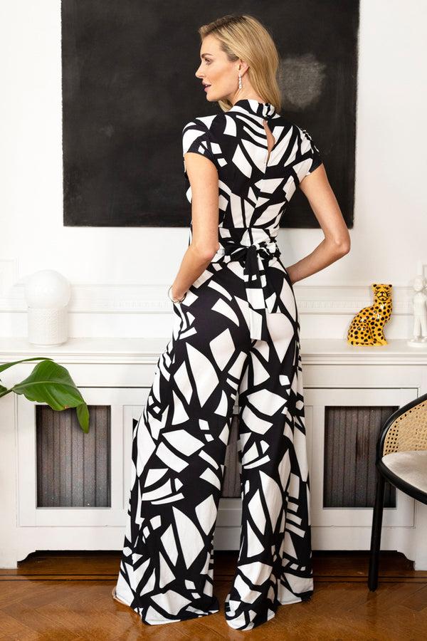 Hot Squash Petite Wide Leg Jumpsuit Matisse Print Black