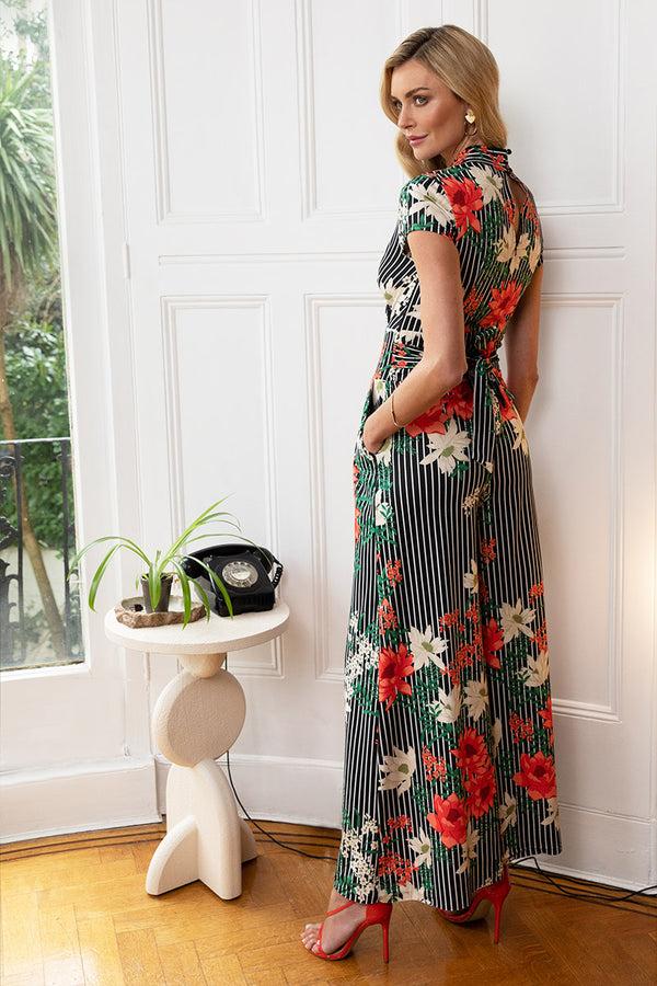 Hot Squash Petite Wide Leg Jumpsuit Pin Striped Floral