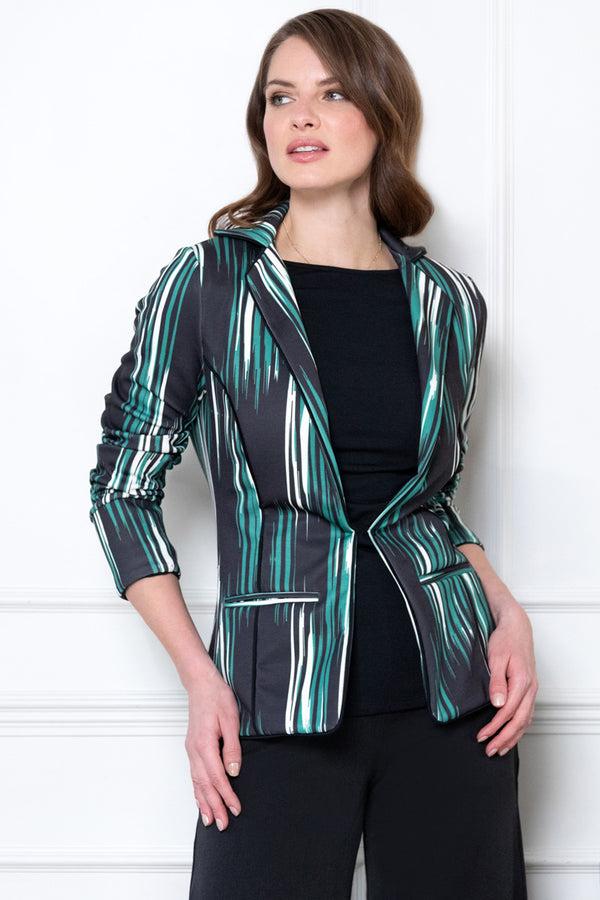 Hot Squash Piping Detail Jacket Green Abstract Stripes