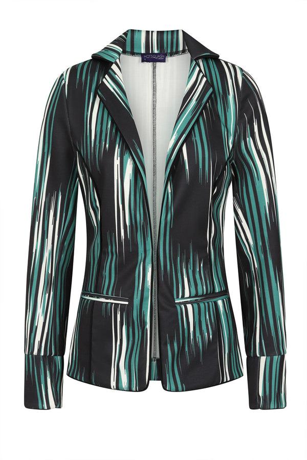 Hot Squash Piping Detail Jacket Green Abstract Stripes