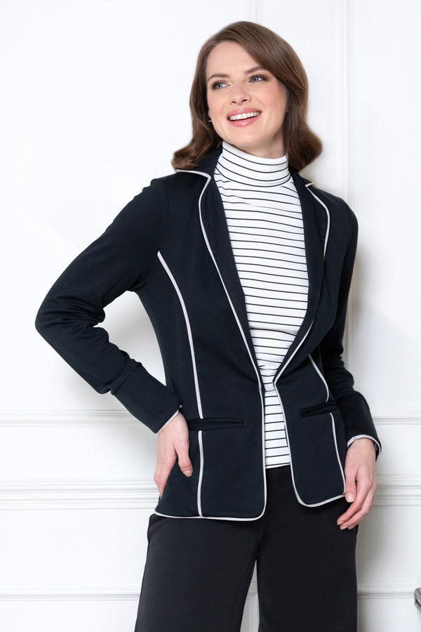 hot squash Piping Detail Jacket Solid Black / Grey Piping