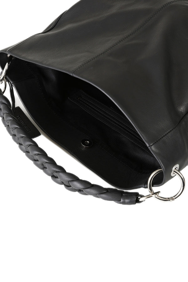 Hot Squash Plaited Detail Leather Shoulder Bag Black