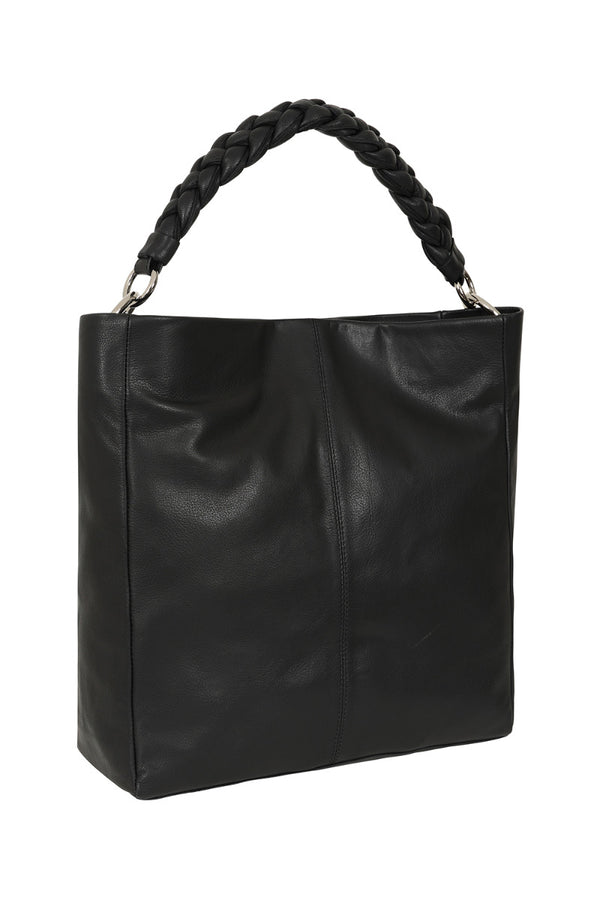 hot squash Plaited Detail Leather Shoulder Bag Black