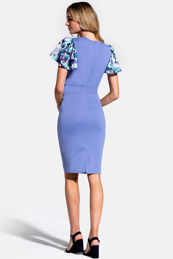 Hot Squash Ponte Dress With Chiffon Sleeves Woodblue With Navy Bouquet
