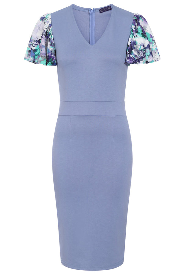 Hot Squash Ponte Dress With Chiffon Sleeves Woodblue With Navy Bouquet