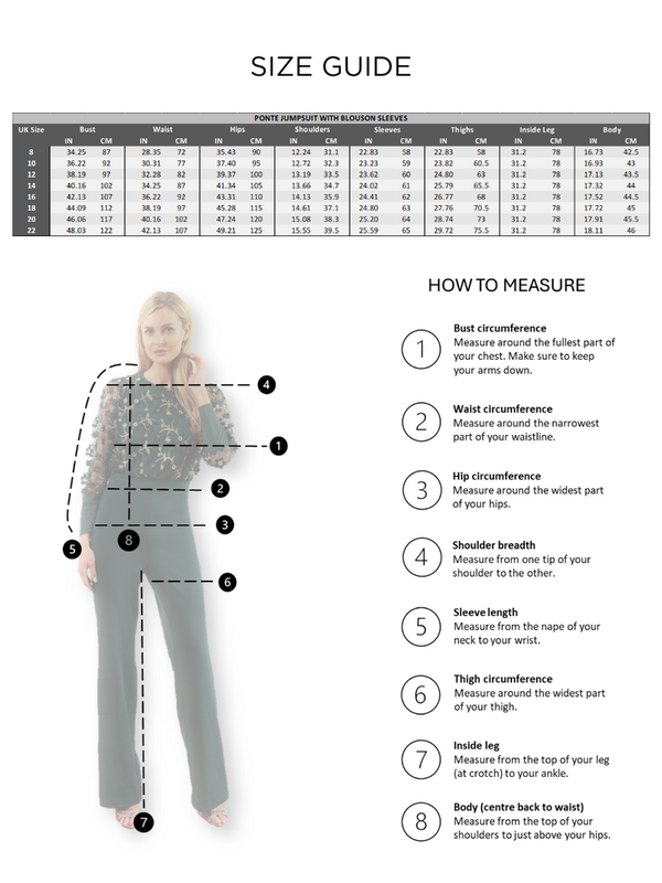 Hot Squash Ponte Jumpsuit With Blouson Sleeves Embroidered Black Petals