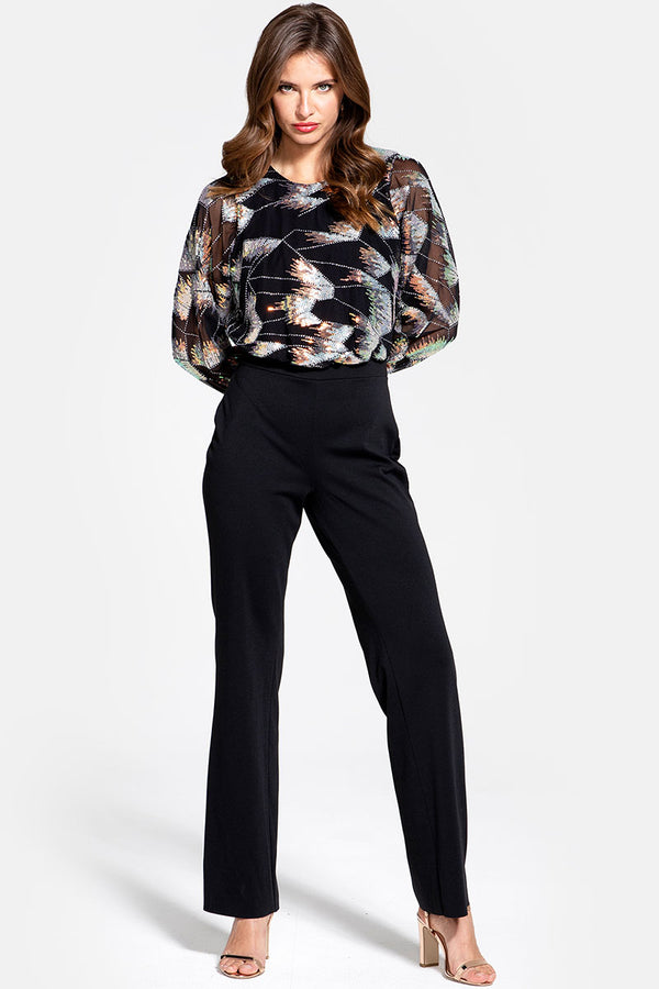 Hot Squash Ponte Jumpsuit With Blouson Sleeves Firecracker Black