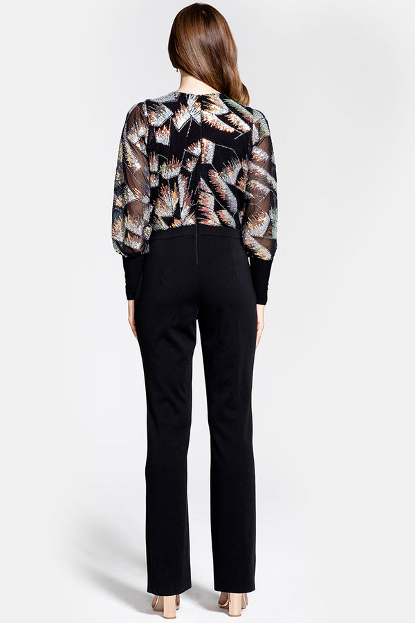 Hot Squash Ponte Jumpsuit With Blouson Sleeves Firecracker Black