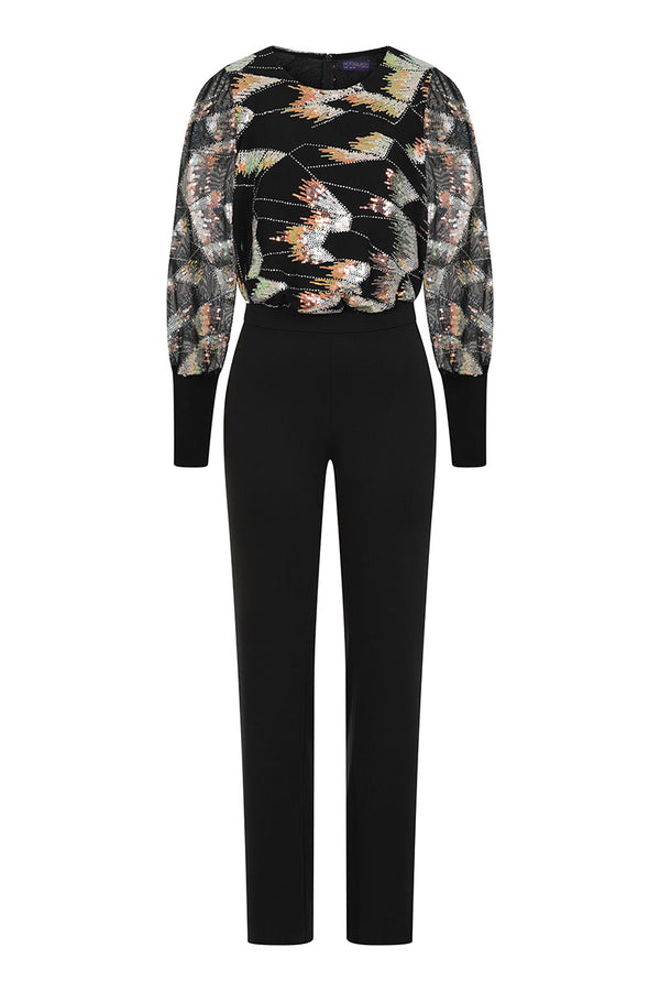 Hot Squash Ponte Jumpsuit With Blouson Sleeves Firecracker Black