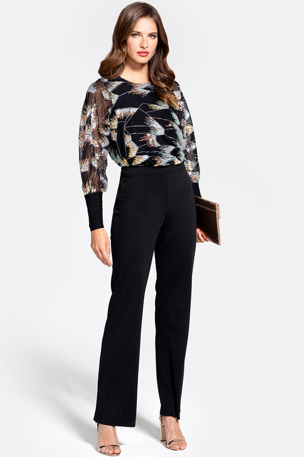 hot squash Ponte Jumpsuit with Blouson Sleeves Firecracker Black