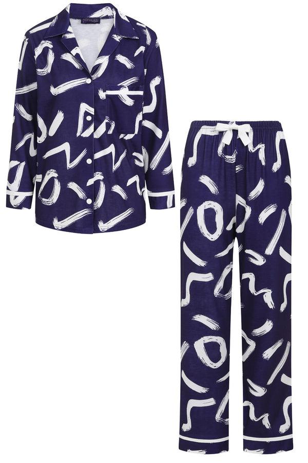 Hot Squash Premium Jersey Pyjama Set Blue Brush Strokes