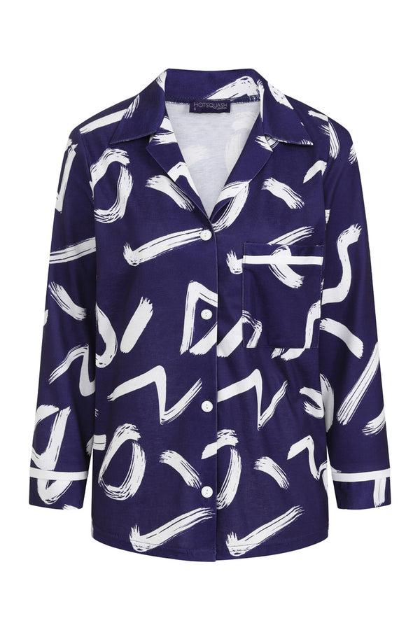 Hot Squash Premium Jersey Pyjama Set Blue Brush Strokes
