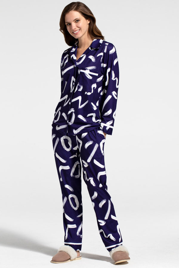 hot squash Premium Jersey Pyjama Set Blue Brush Strokes