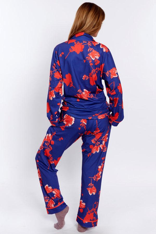 Hot Squash Premium Jersey Pyjama Set Blue/Red Flower