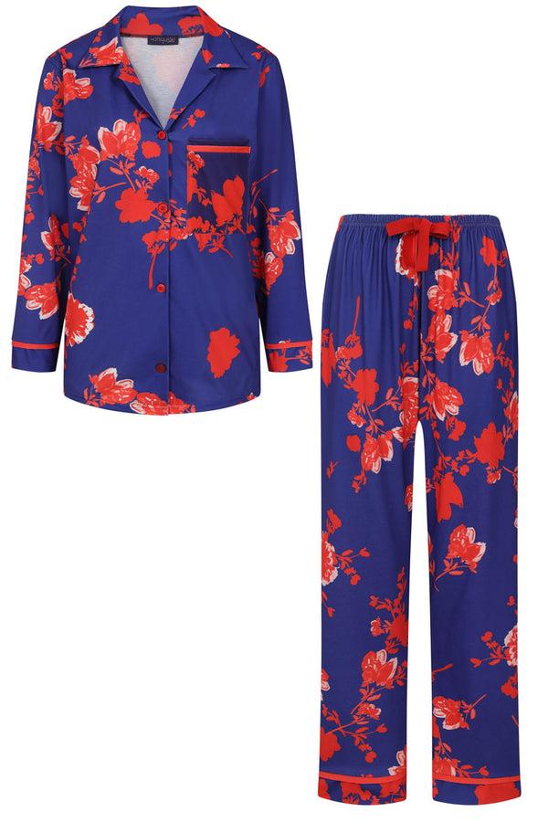 Hot Squash Premium Jersey Pyjama Set Blue/Red Flower