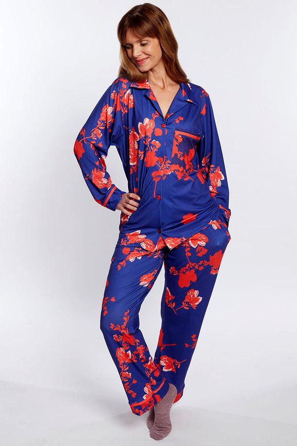 hot squash Premium Jersey Pyjama Set Blue/Red Flower