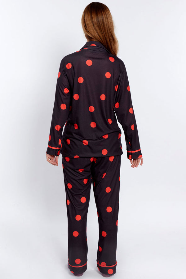 Hot Squash Premium Jersey Pyjama Set Polka Dots Black / Red