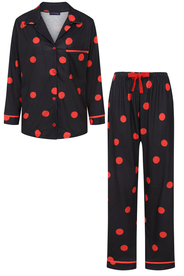 Hot Squash Premium Jersey Pyjama Set Polka Dots Black / Red