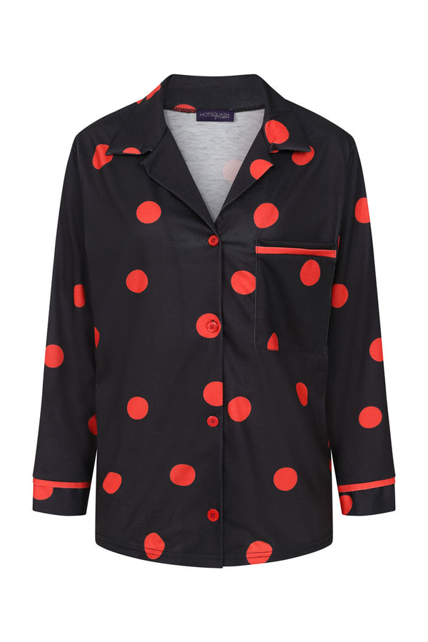 Hot Squash Premium Jersey Pyjama Set Polka Dots Black / Red