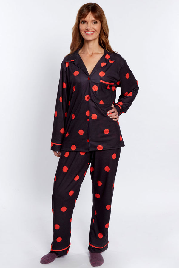 hot squash Premium Jersey Pyjama Set Polka Dots Black / Red
