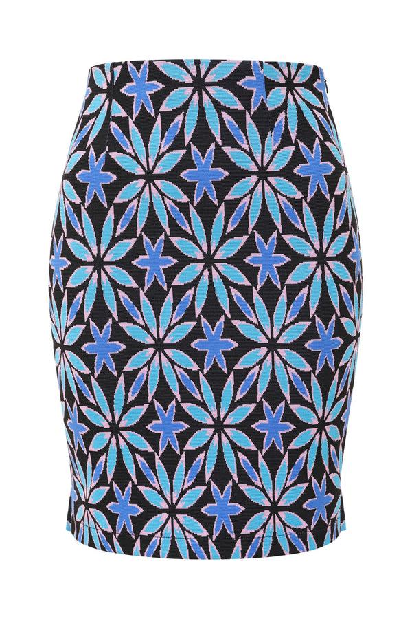 Hot Squash Premium Stretch Mini Skirt Flower Power In Blue