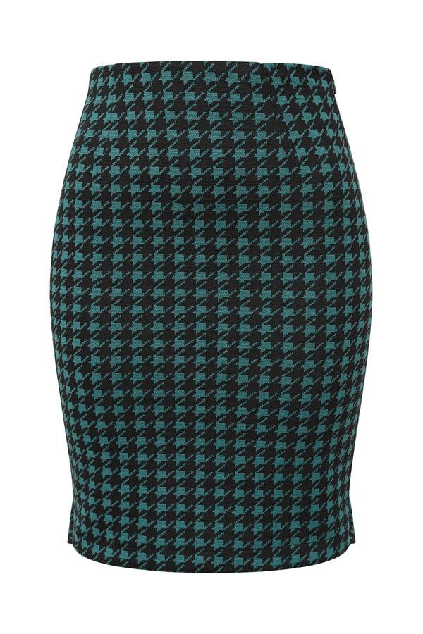 Hot Squash Premium Stretch Mini Skirt Green Houndstooth