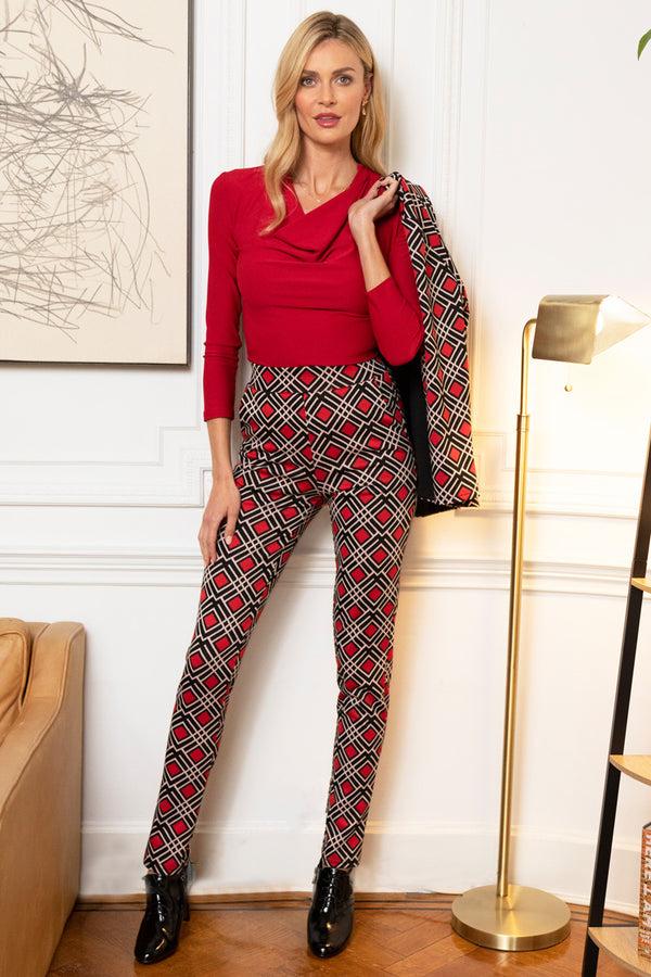 hot squash Premium Stretch Skinny Trouser Red / Black Tile