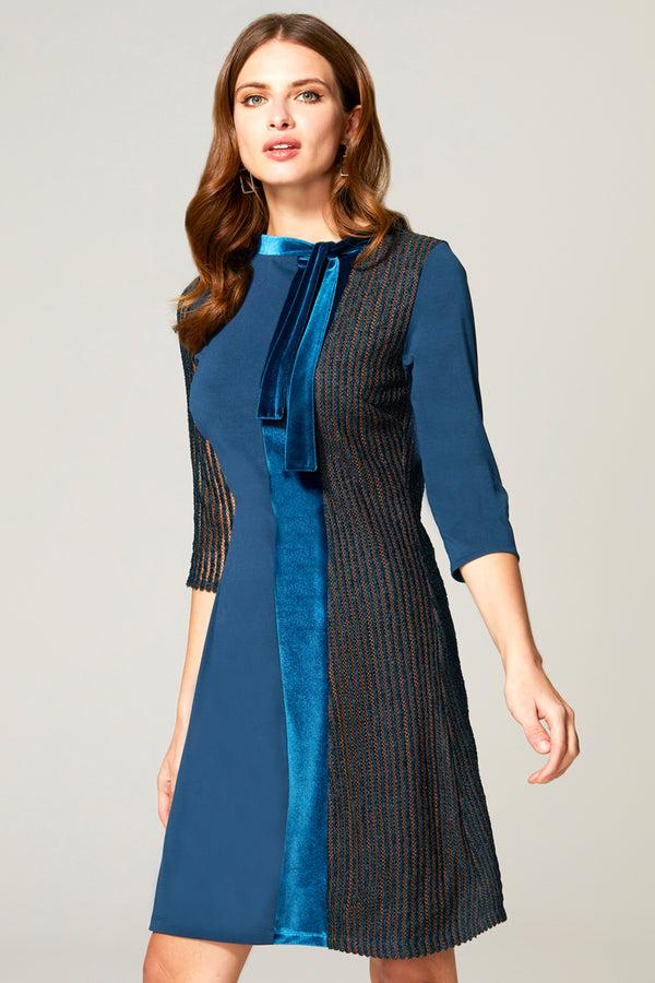 hot squash Princess Seam Dress with Velvet Teal Jersey