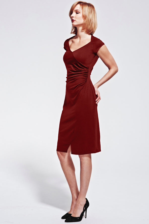 hot squash Raglan Sleeve Side Ruched Dress Burgundy