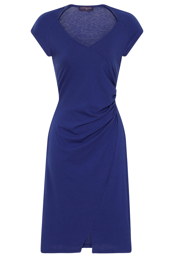 Hot Squash Raglan Sleeve Side Ruched Dress Royal Blue