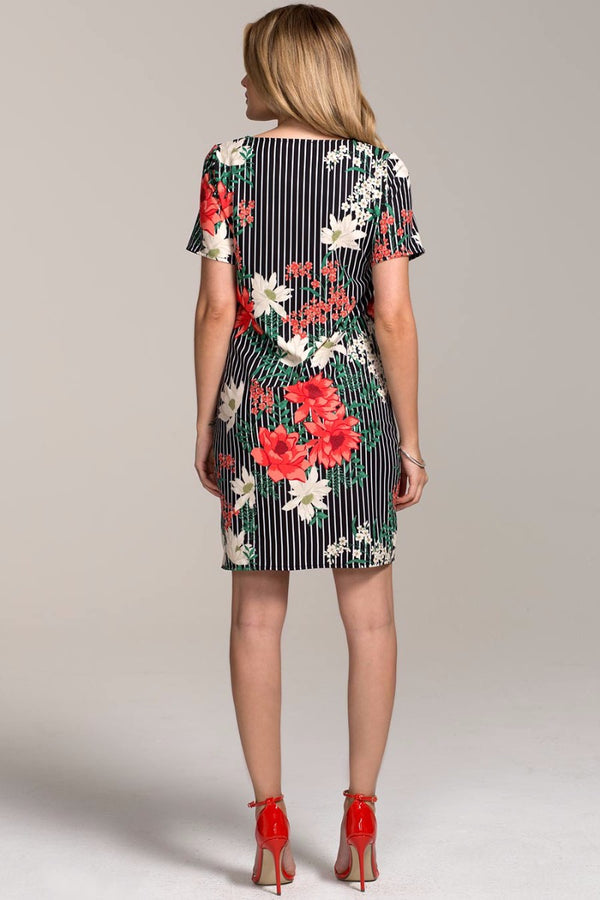Hot Squash Rivera Short-Sleeved Print Shift Dress Pin Striped Floral