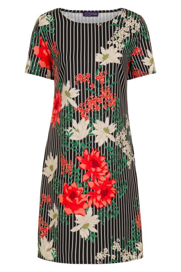 Hot Squash Rivera Short-Sleeved Print Shift Dress Pin Striped Floral