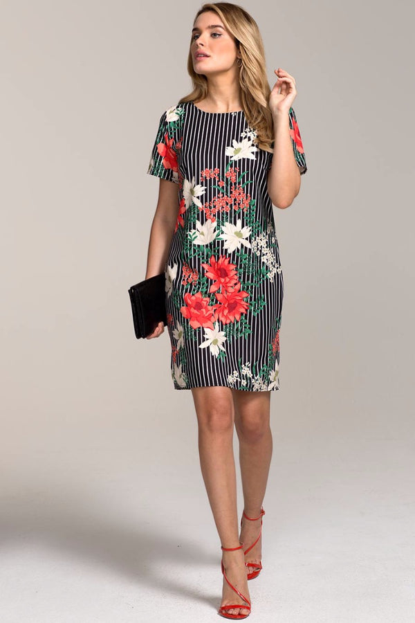 hot squash Rivera Short-Sleeved Print Shift Dress Pin striped floral