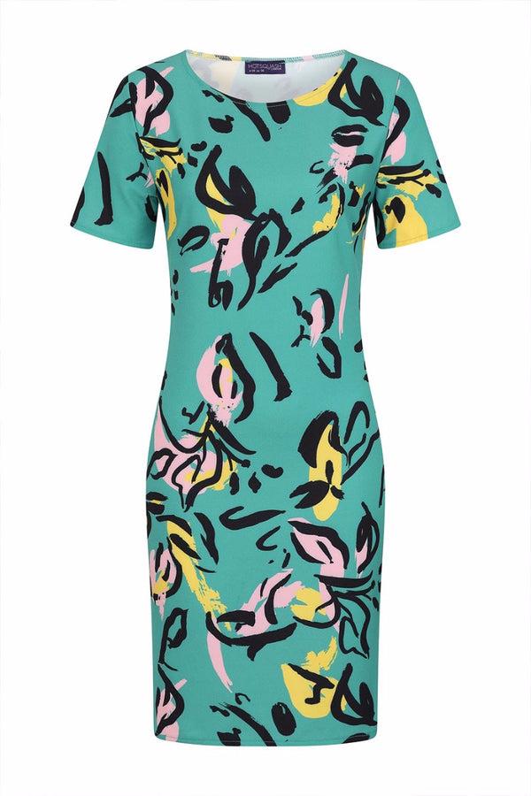 Hot Squash Riviera Short-Sleeved Print Shift Dress Floral Graffiti