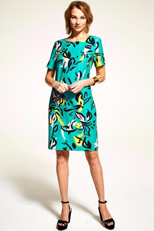hot squash Riviera Short-Sleeved Print Shift Dress Floral Graffiti