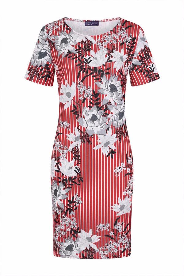 Hot Squash Riviera Short-Sleeved Print Shift Dress Petals And Pinstripes