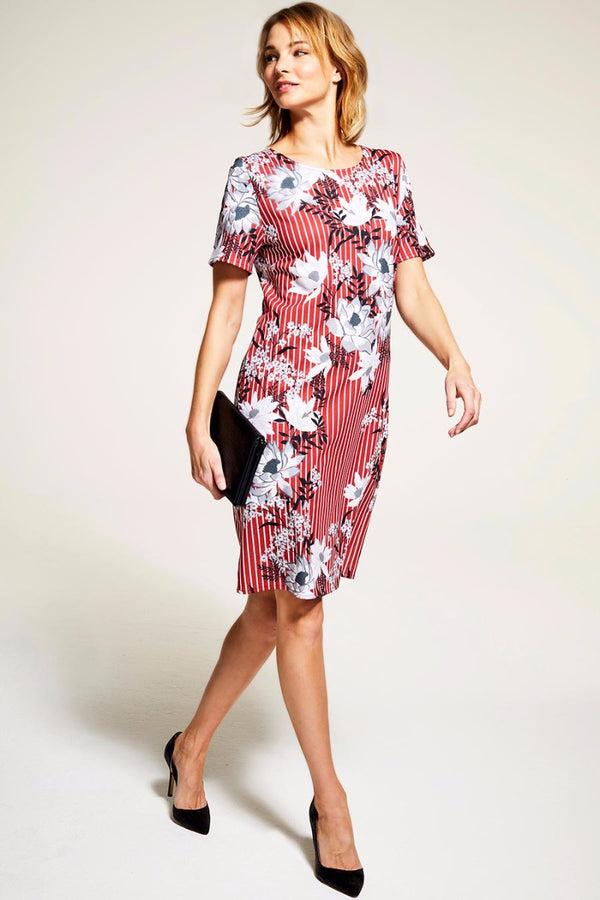 hot squash Riviera Short-Sleeved Print Shift Dress Petals and Pinstripes