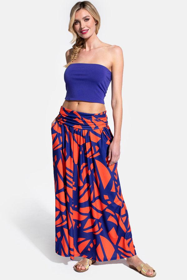 Hot Squash Roll Top Maxi Skirt Matisse Print Blue/Red