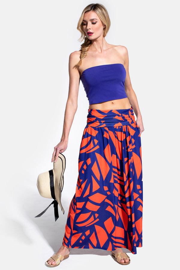 hot squash Roll Top Maxi Skirt Matisse Print Blue/Red