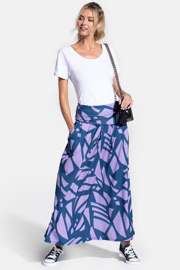 hot squash Roll Top Maxi Skirt Matisse Print Lilac/Blue