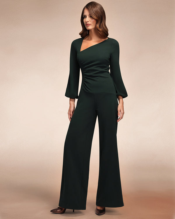 Hot Squash Ruched Jumpsuit With Sleeves Bottle Green