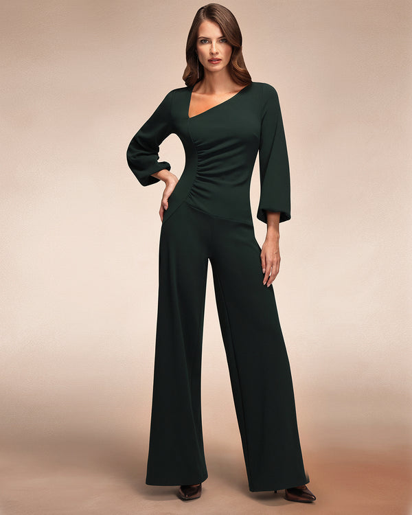 hot squash Ruched Jumpsuit with Sleeves Bottle Green