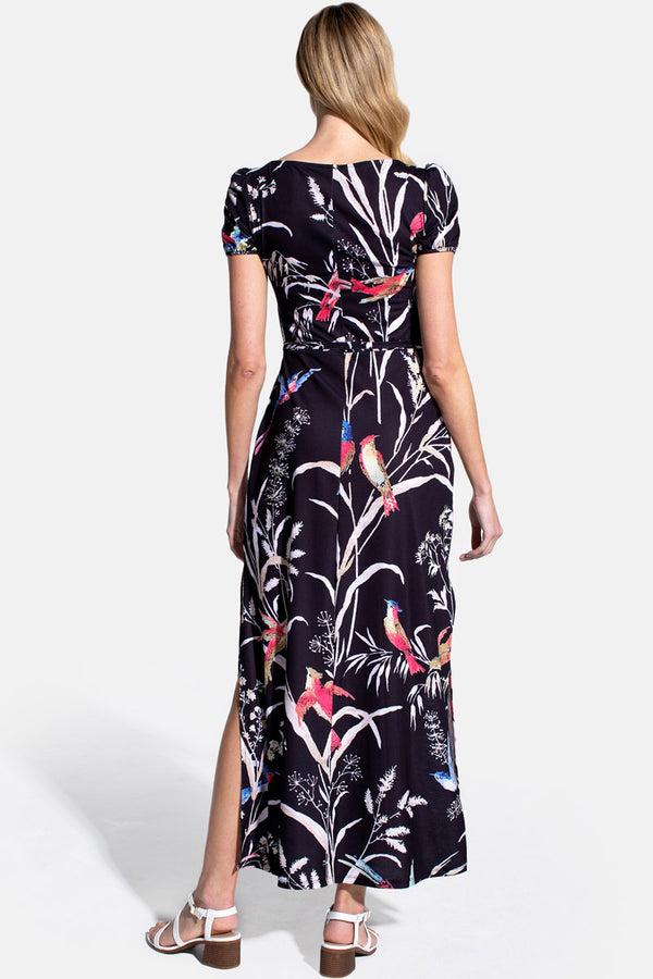 Hot Squash Scoop Neck Maxi T-Shirt Dress With Split Bird Print