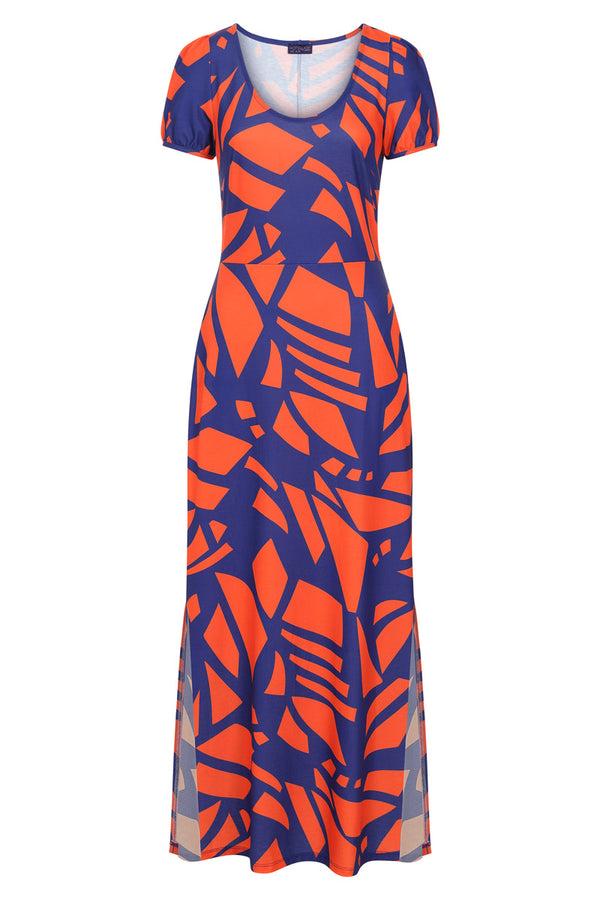 Hot Squash Scoop Neck Maxi T-Shirt Dress With Split Matisse Print Blue/Red