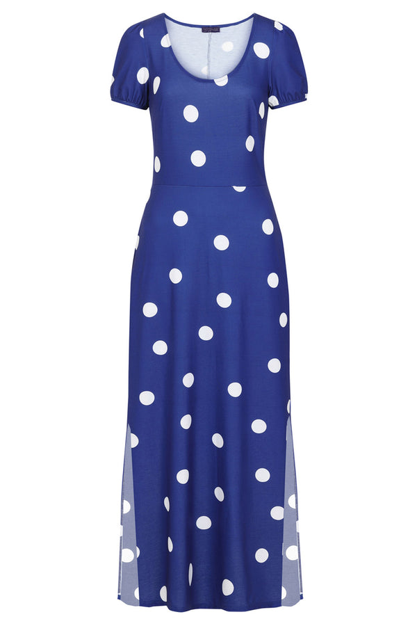 Hot Squash Scoop Neck Maxi T-Shirt Dress With Split Navy Polka Dot