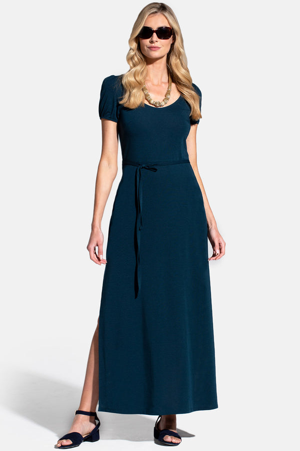 Hot Squash Scoop Neck Maxi T-Shirt Dress With Split Solid Teal