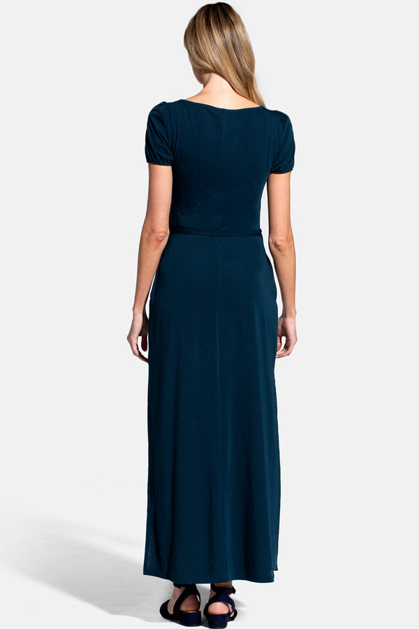 Hot Squash Scoop Neck Maxi T-Shirt Dress With Split Solid Teal