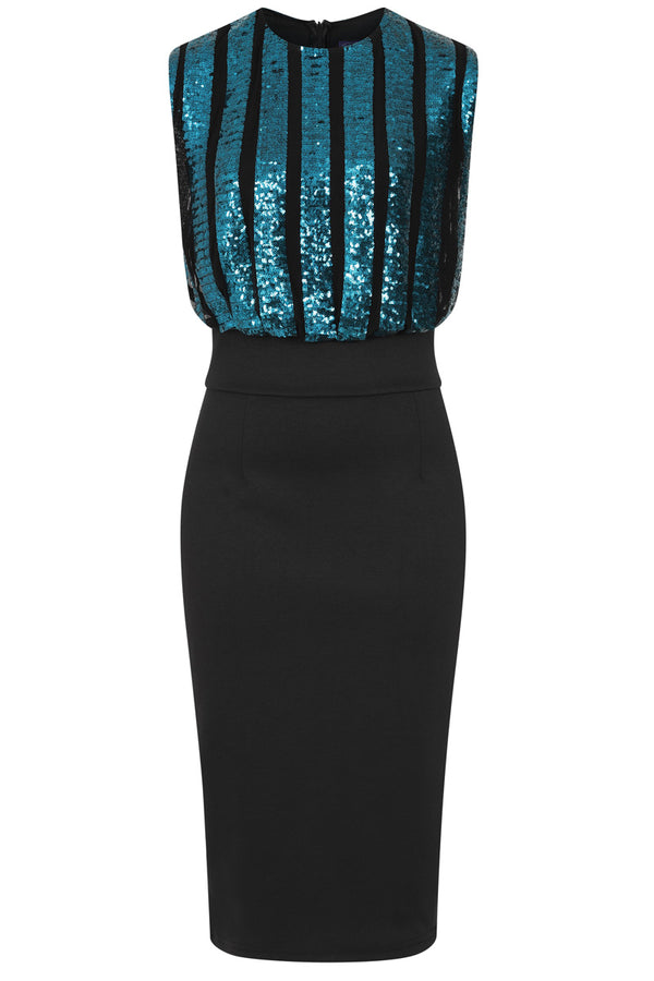 Hot Squash Sequin Bodice Ponte Dress Turquoise Sequin