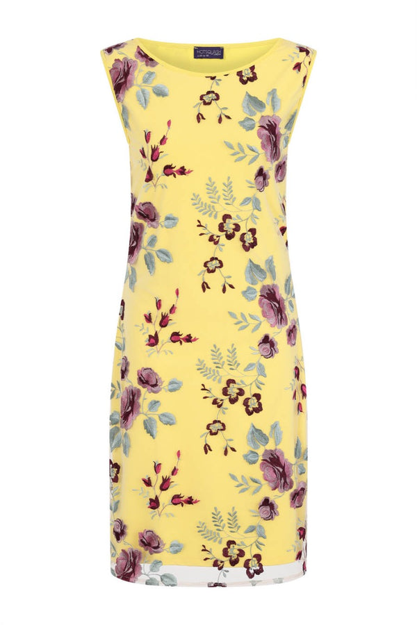 Hot Squash Sleeveless Embroidered Shift Dress Yellow
