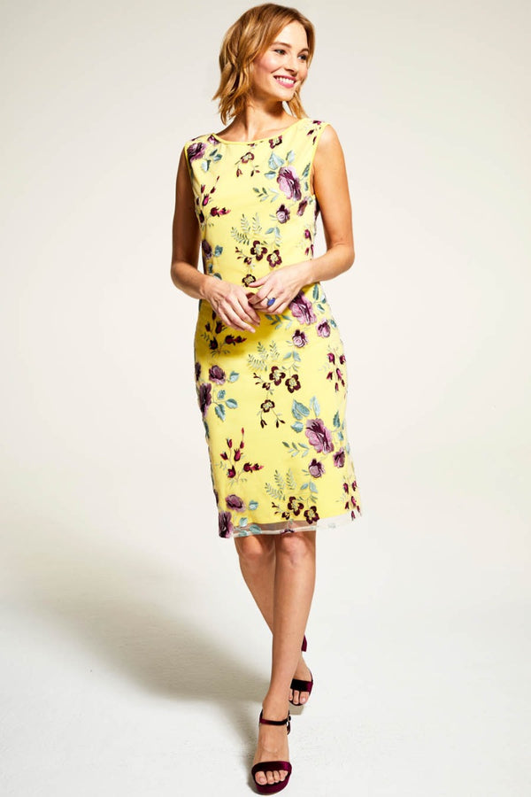 hot squash Sleeveless Embroidered Shift Dress Yellow